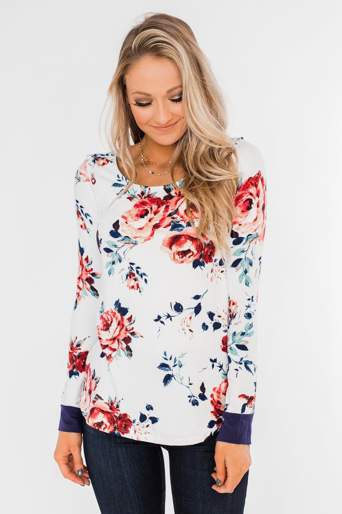 Field Of Flowers Criss Cross Top- Ivory & Navy