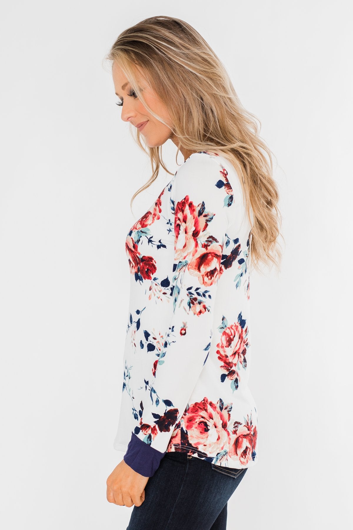 Field Of Flowers Criss Cross Top- Ivory & Navy