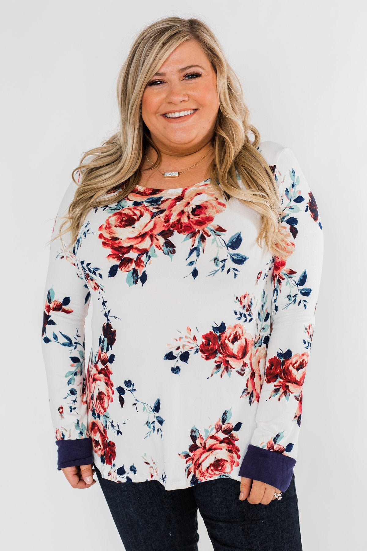 Field Of Flowers Criss Cross Top- Ivory & Navy