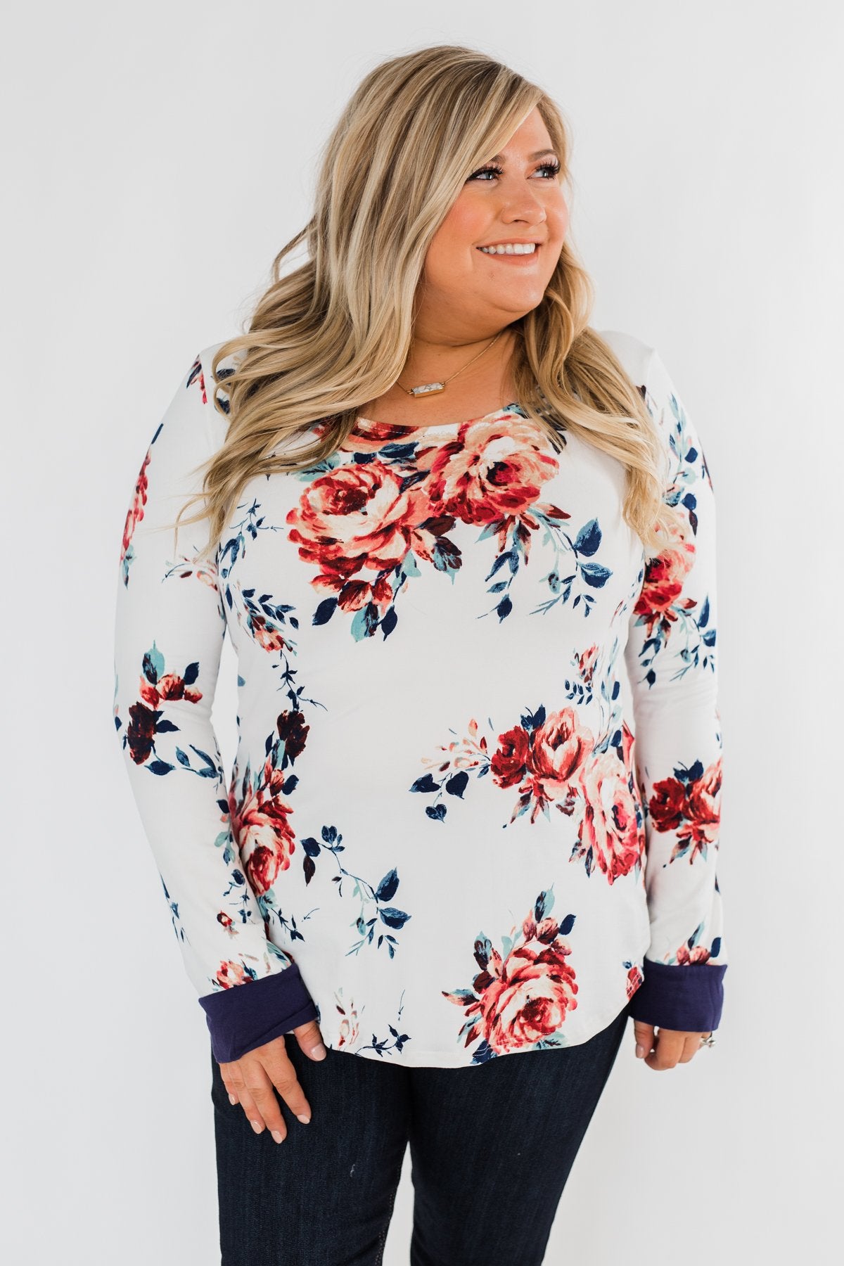 Field Of Flowers Criss Cross Top- Ivory & Navy