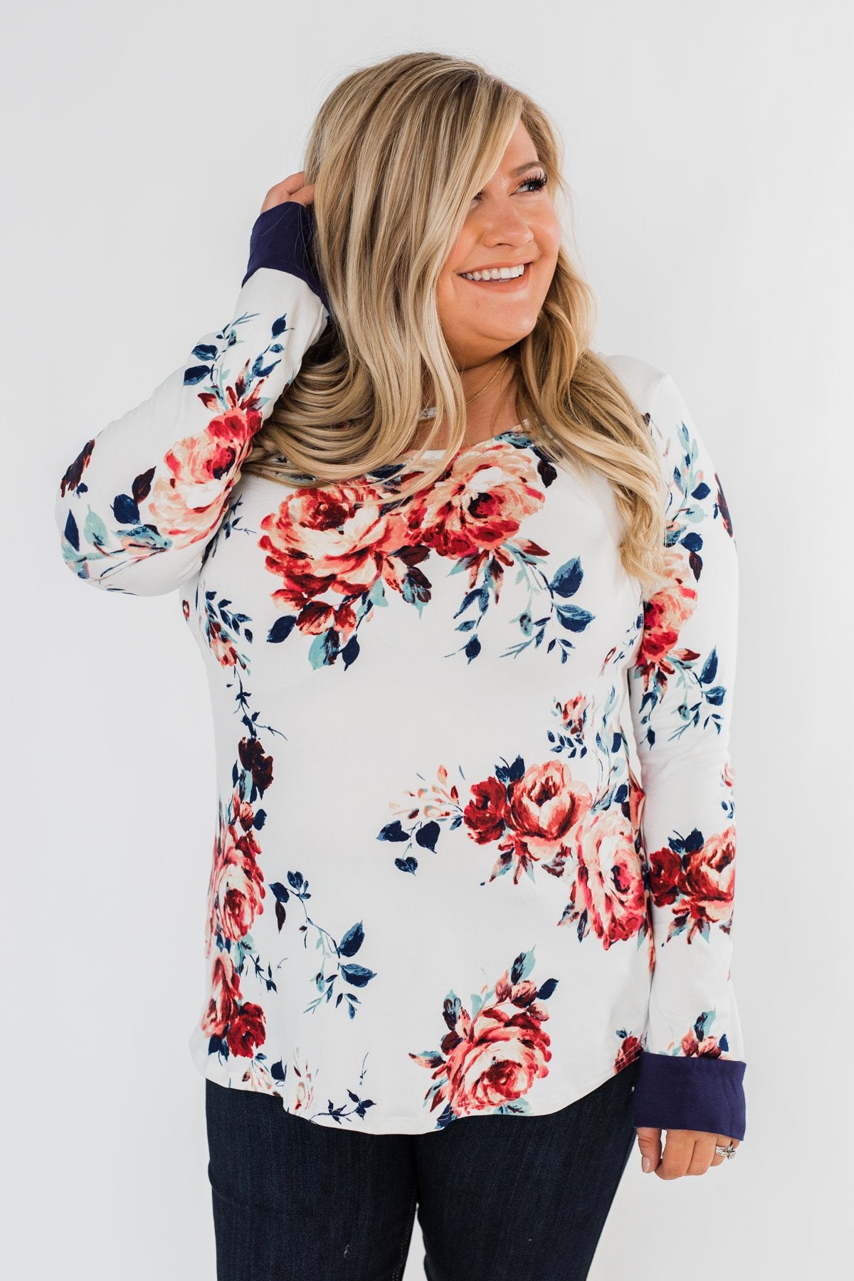 Field Of Flowers Criss Cross Top- Ivory & Navy
