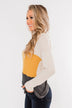 Away We Go Color Block Waffle Knit Top- Mustard & Charcoal