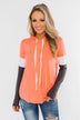 You And I Long Sleeve Hoodie- Coral & Charcoal