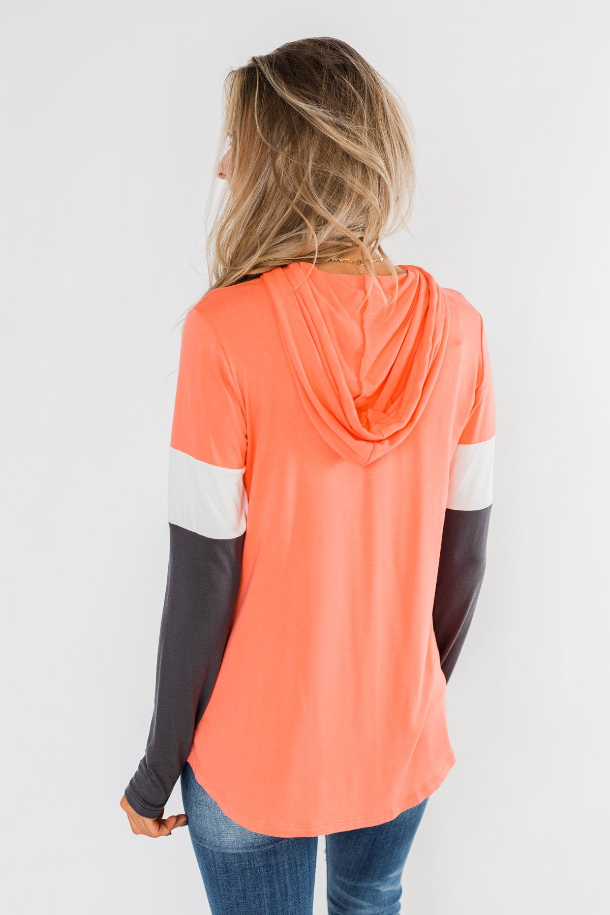 You And I Long Sleeve Hoodie- Coral & Charcoal