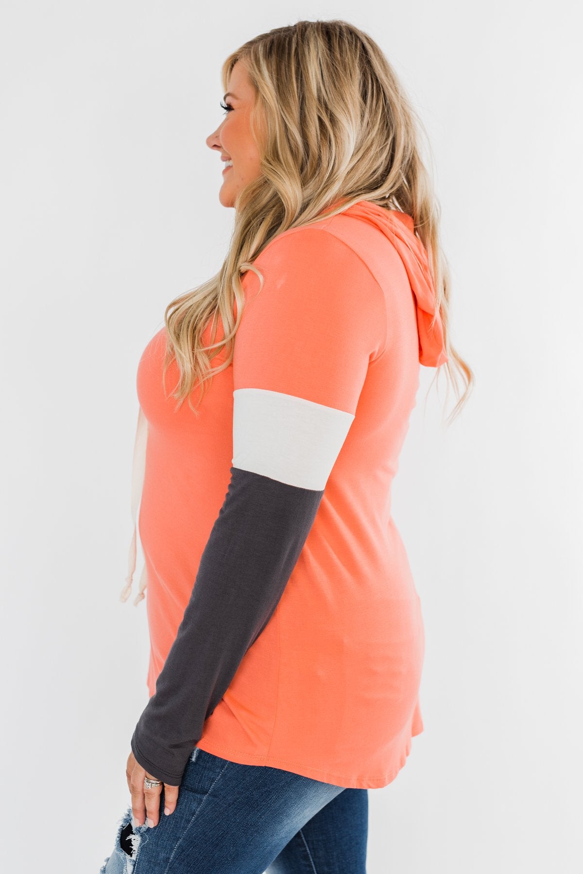 You And I Long Sleeve Hoodie- Coral & Charcoal