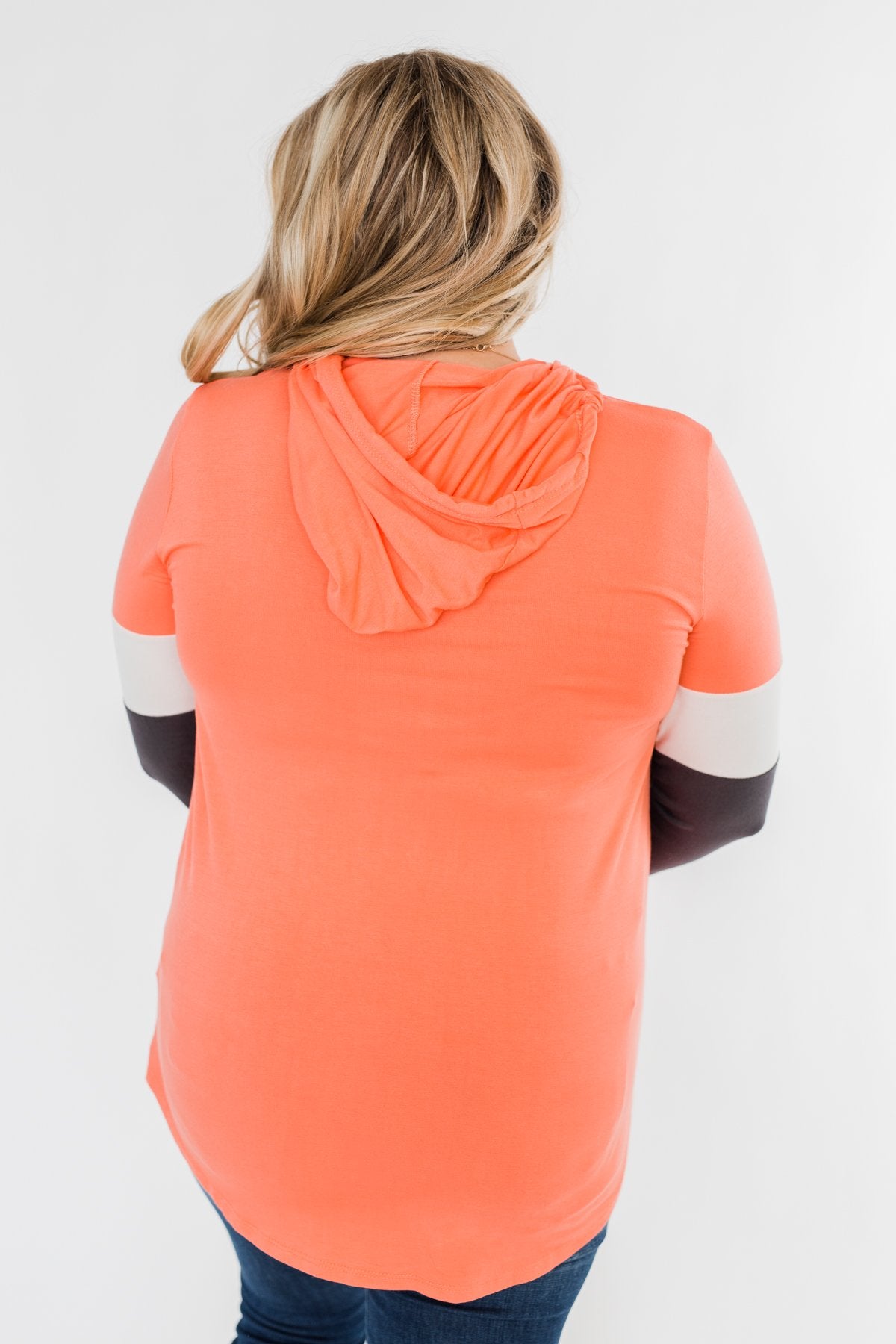You And I Long Sleeve Hoodie- Coral & Charcoal