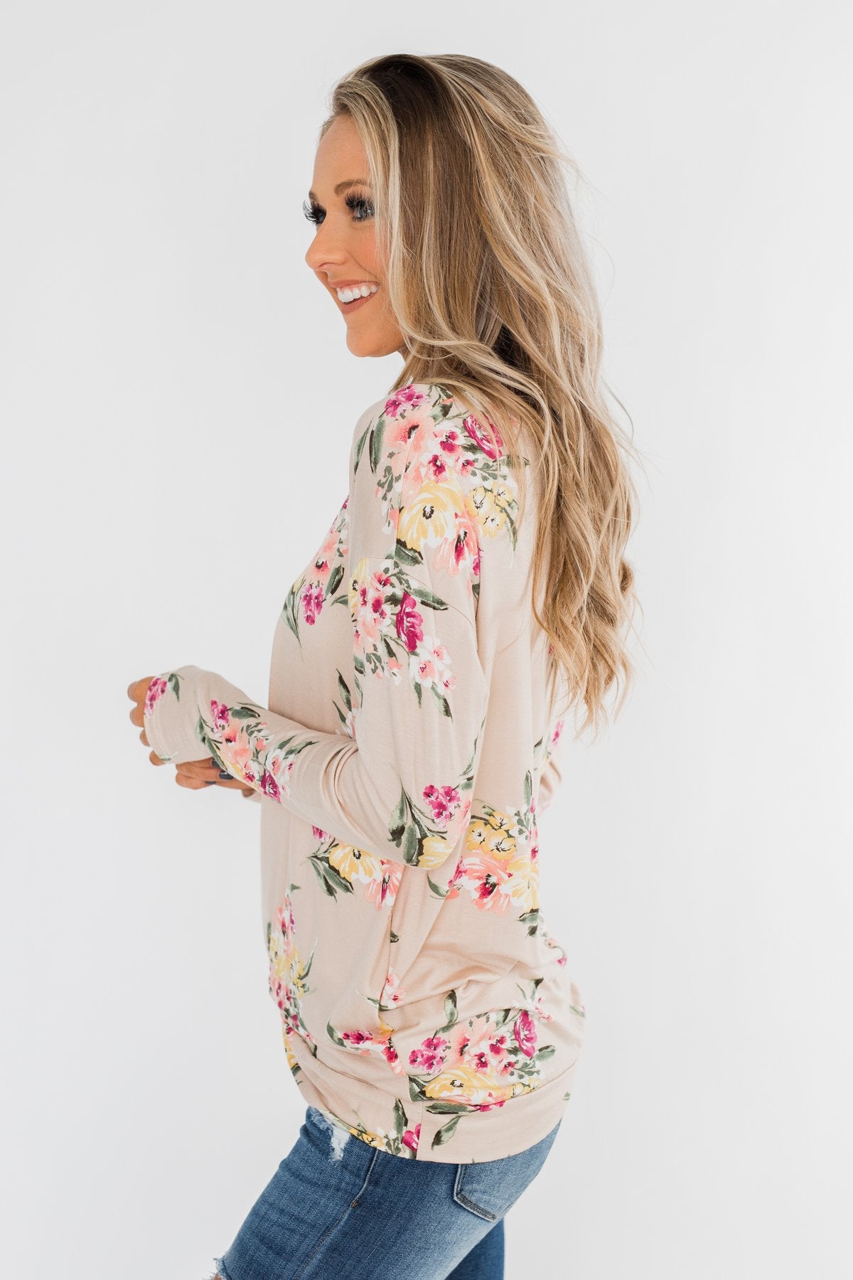 All The Love Floral Twist Top- Light Peach