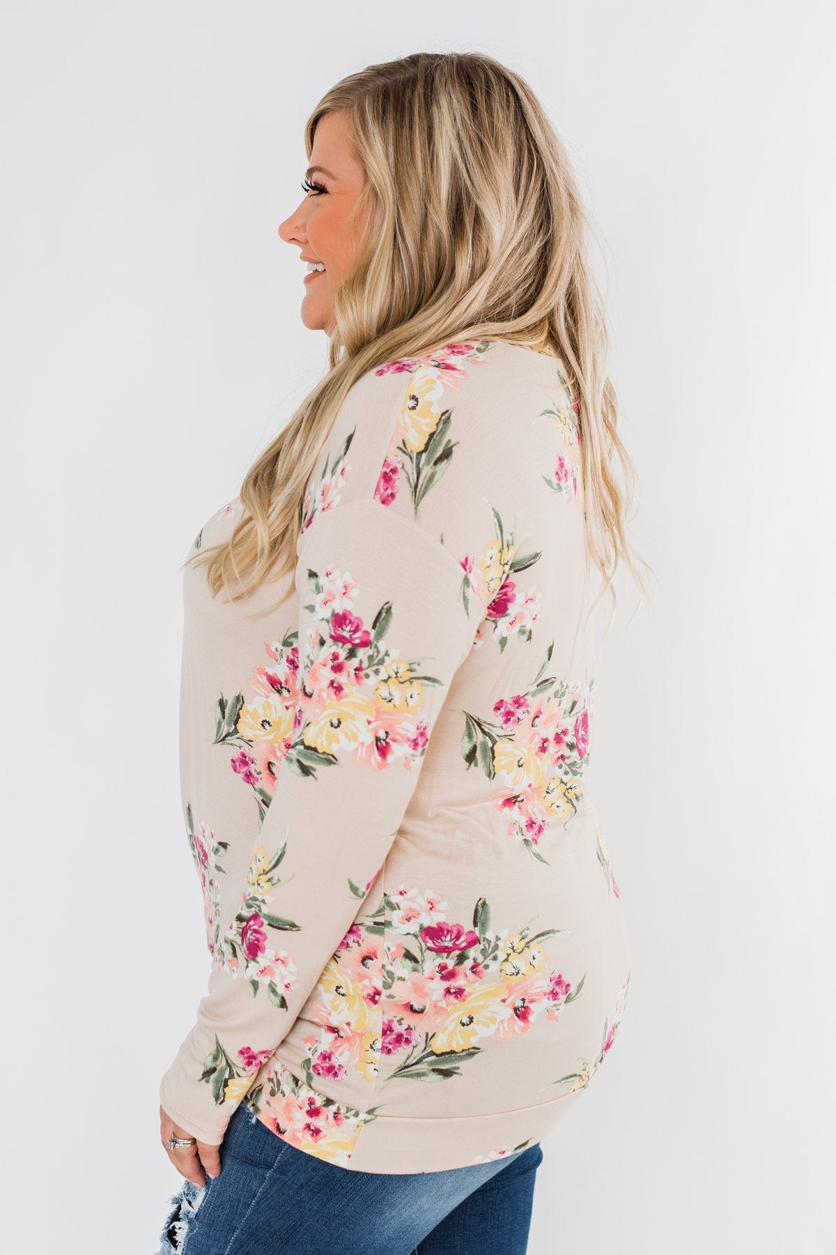 All The Love Floral Twist Top- Light Peach