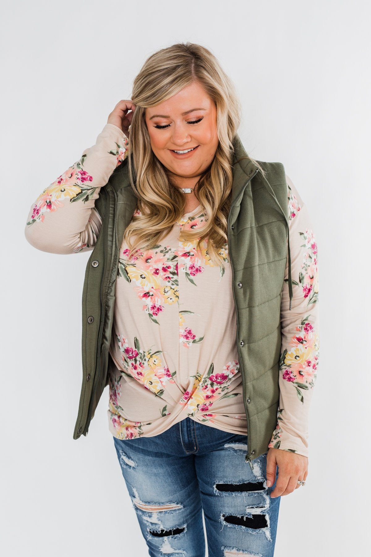 All The Love Floral Twist Top- Light Peach
