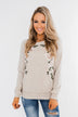 Floral Appliqué Pullover Top- Heathered Oatmeal