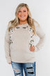 Floral Appliqué Pullover Top- Heathered Oatmeal