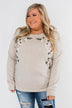 Floral Appliqué Pullover Top- Heathered Oatmeal