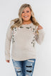 Floral Appliqué Pullover Top- Heathered Oatmeal