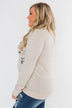 Floral Appliqué Pullover Top- Heathered Oatmeal