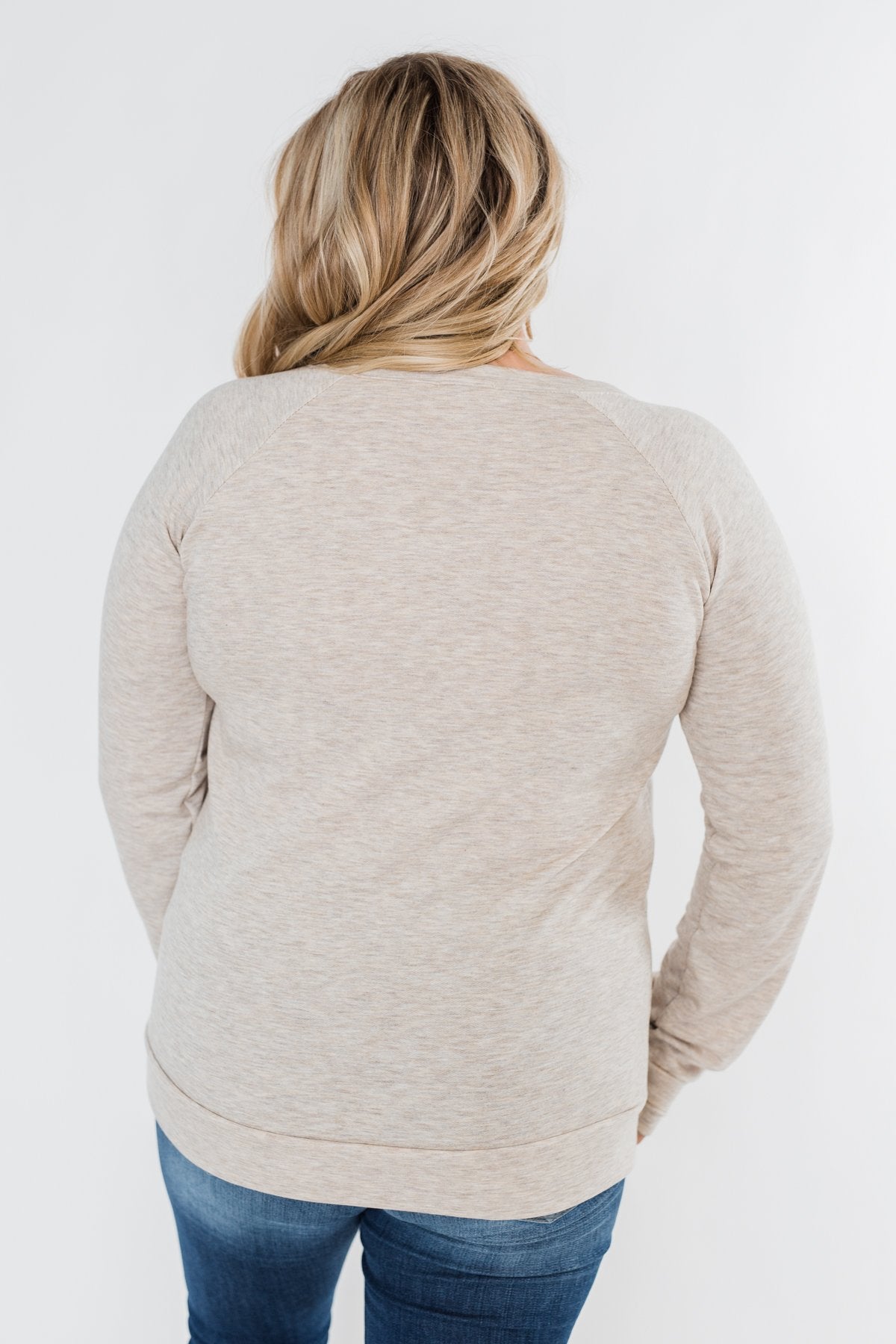 Floral Appliqué Pullover Top- Heathered Oatmeal