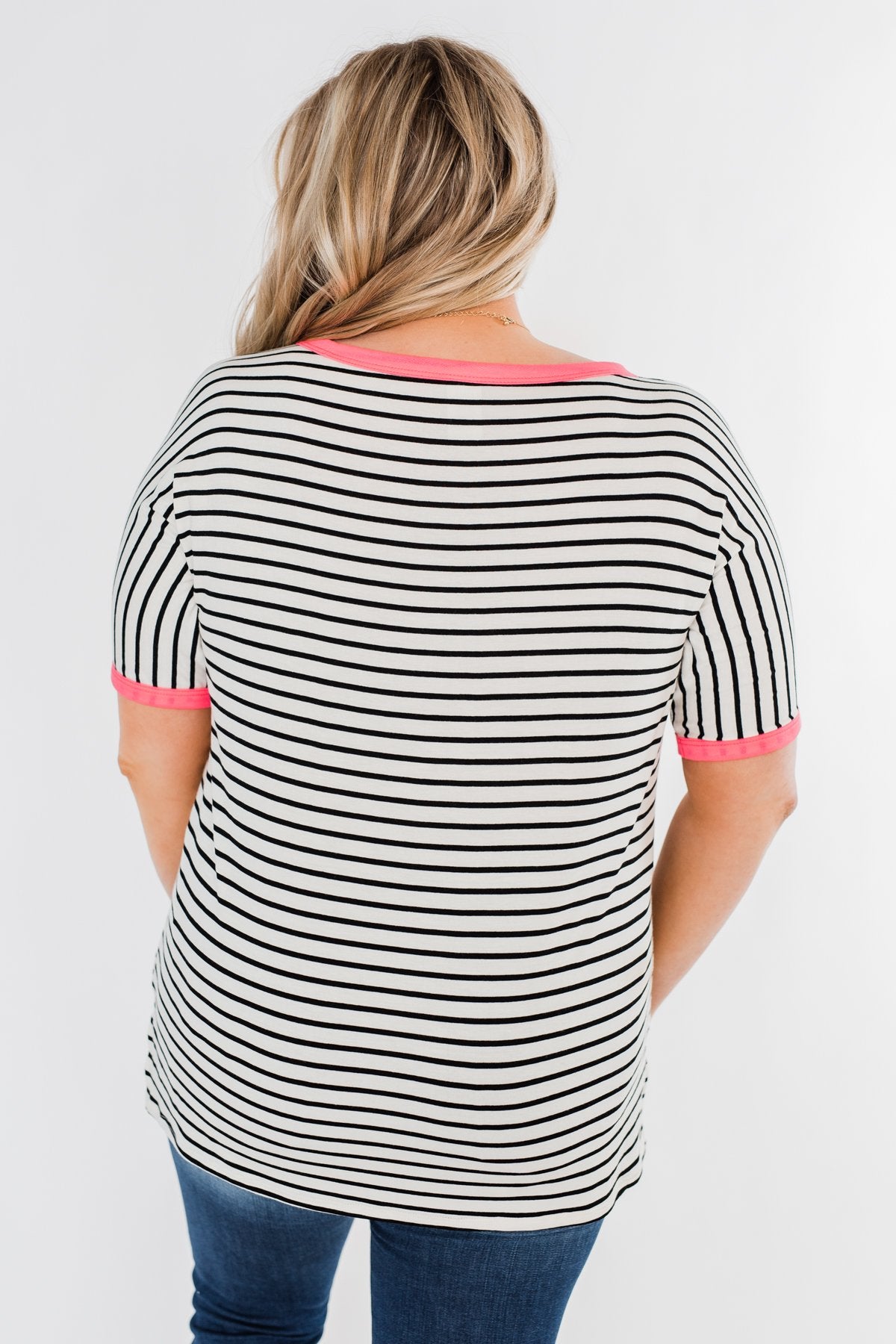 Easy Come Easy Go Striped Top- Ivory & Neon Pink