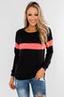 Make No Mistake Long Sleeve Top- Black & Neon Pink