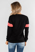 Make No Mistake Long Sleeve Top- Black & Neon Pink