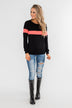 Make No Mistake Long Sleeve Top- Black & Neon Pink