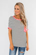 Easy Come Easy Go Striped Top- Ivory & Neon Pink