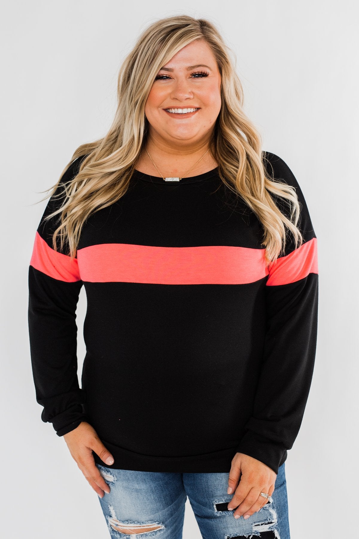 Make No Mistake Long Sleeve Top- Black & Neon Pink