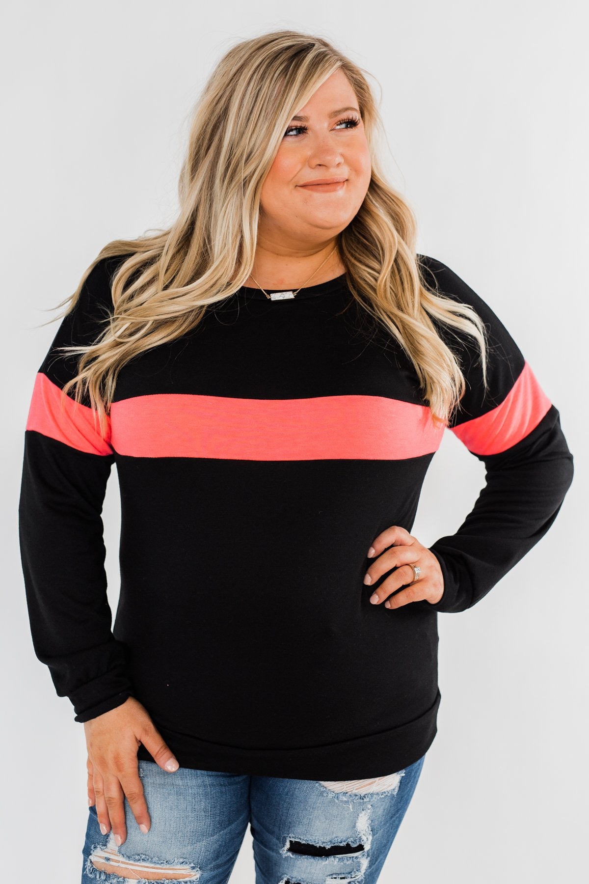 Make No Mistake Long Sleeve Top- Black & Neon Pink