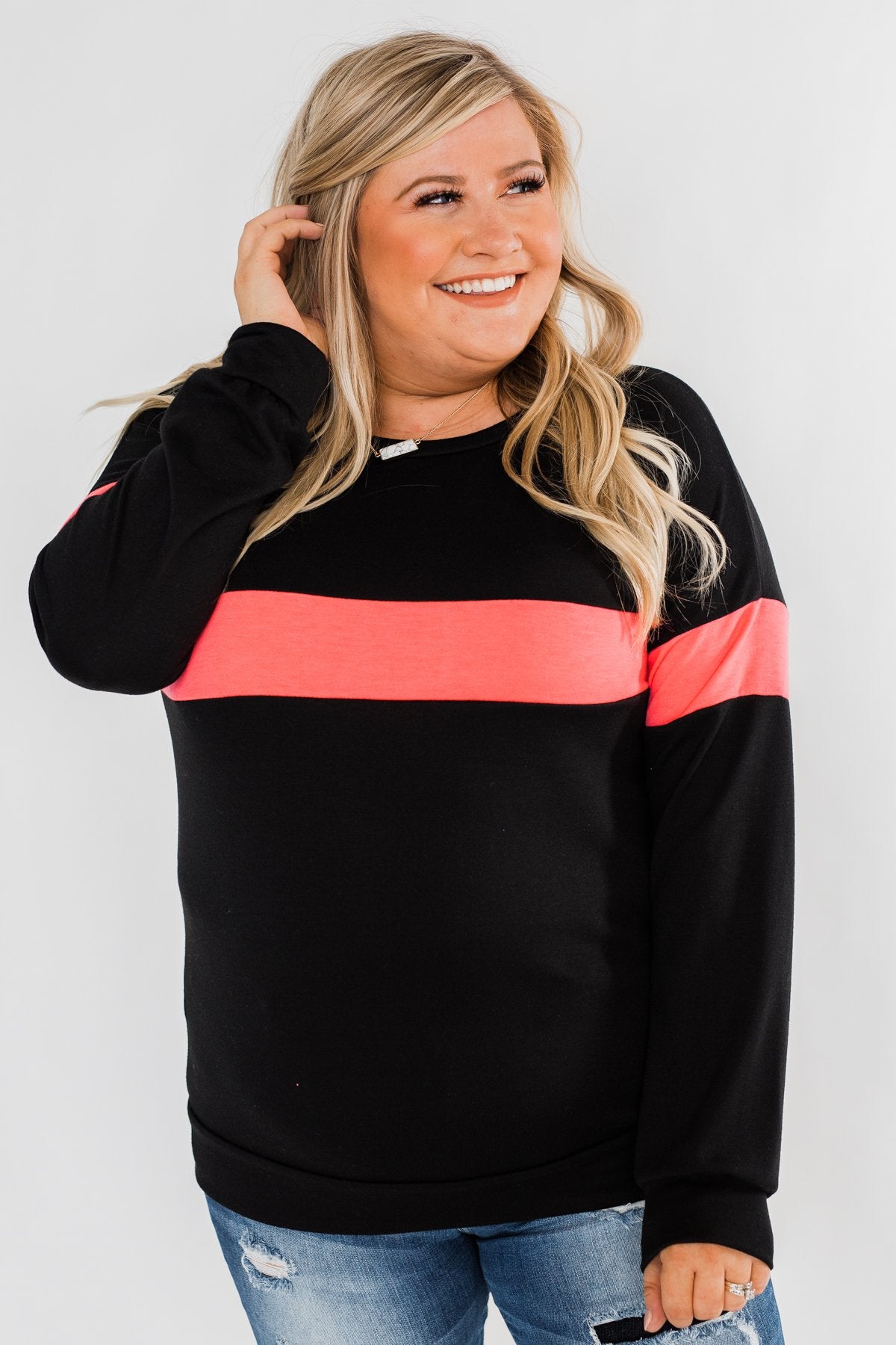 Make No Mistake Long Sleeve Top- Black & Neon Pink