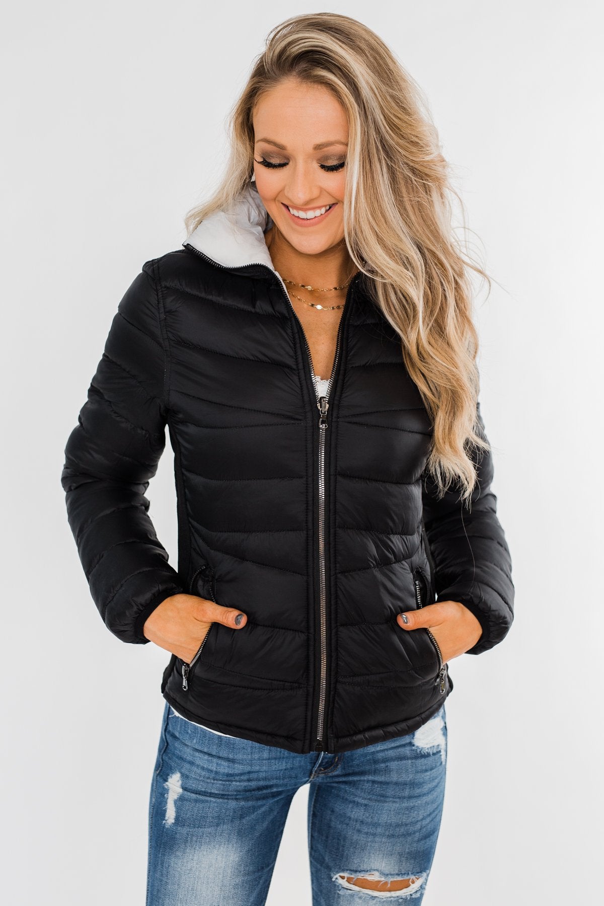 Everything I Want Reversible Puffer Coat- Black & Light Grey