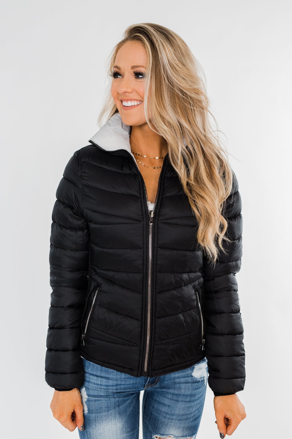 Everything I Want Reversible Puffer Coat- Black & Light Grey