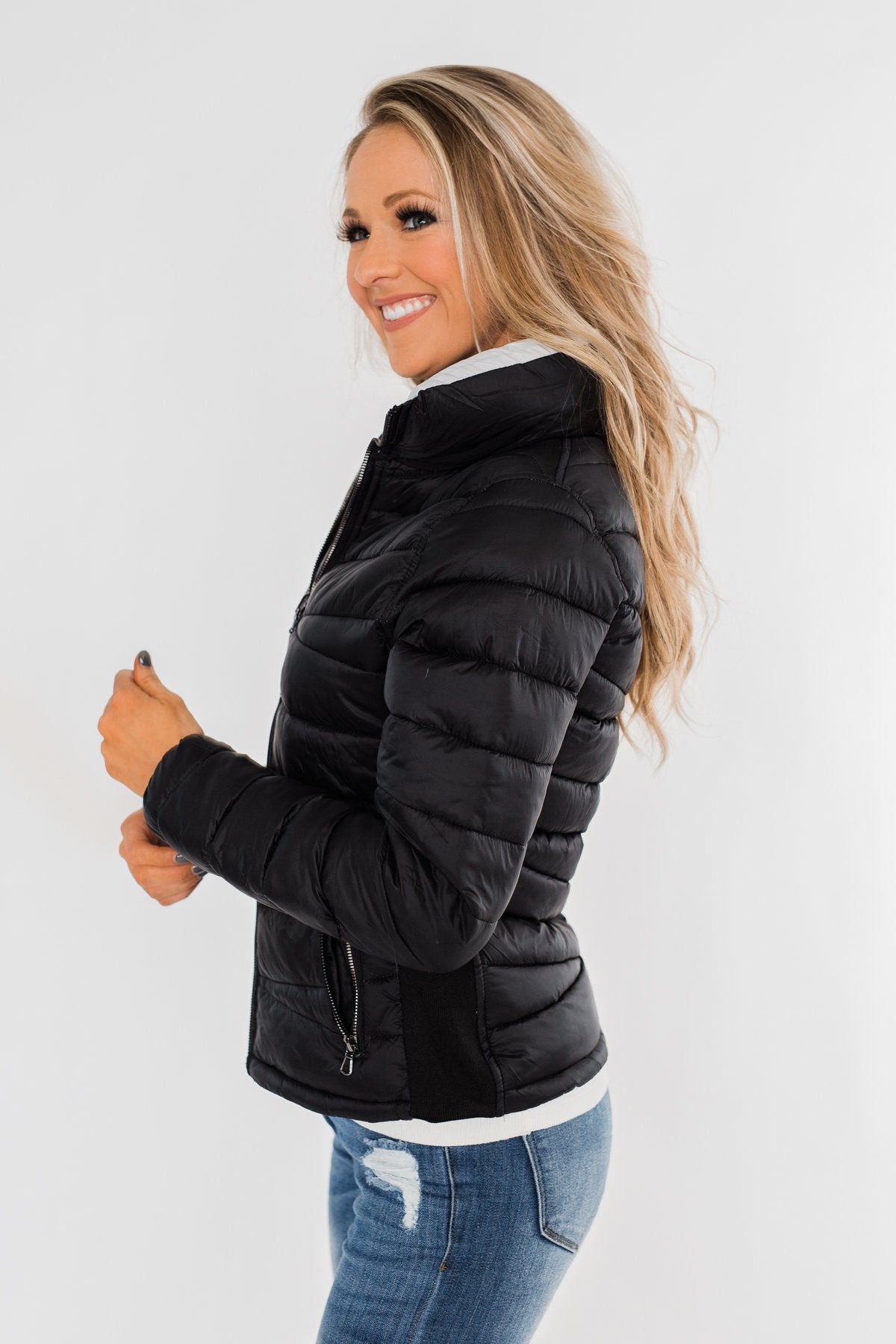 Everything I Want Reversible Puffer Coat- Black & Light Grey