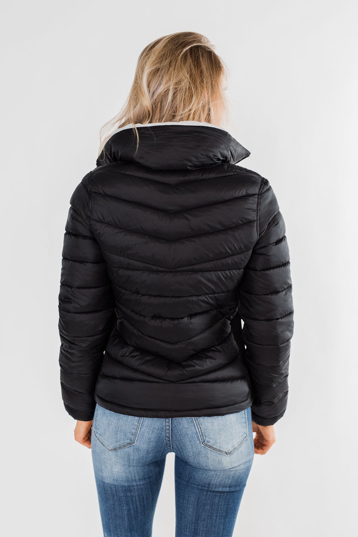 Everything I Want Reversible Puffer Coat- Black & Light Grey
