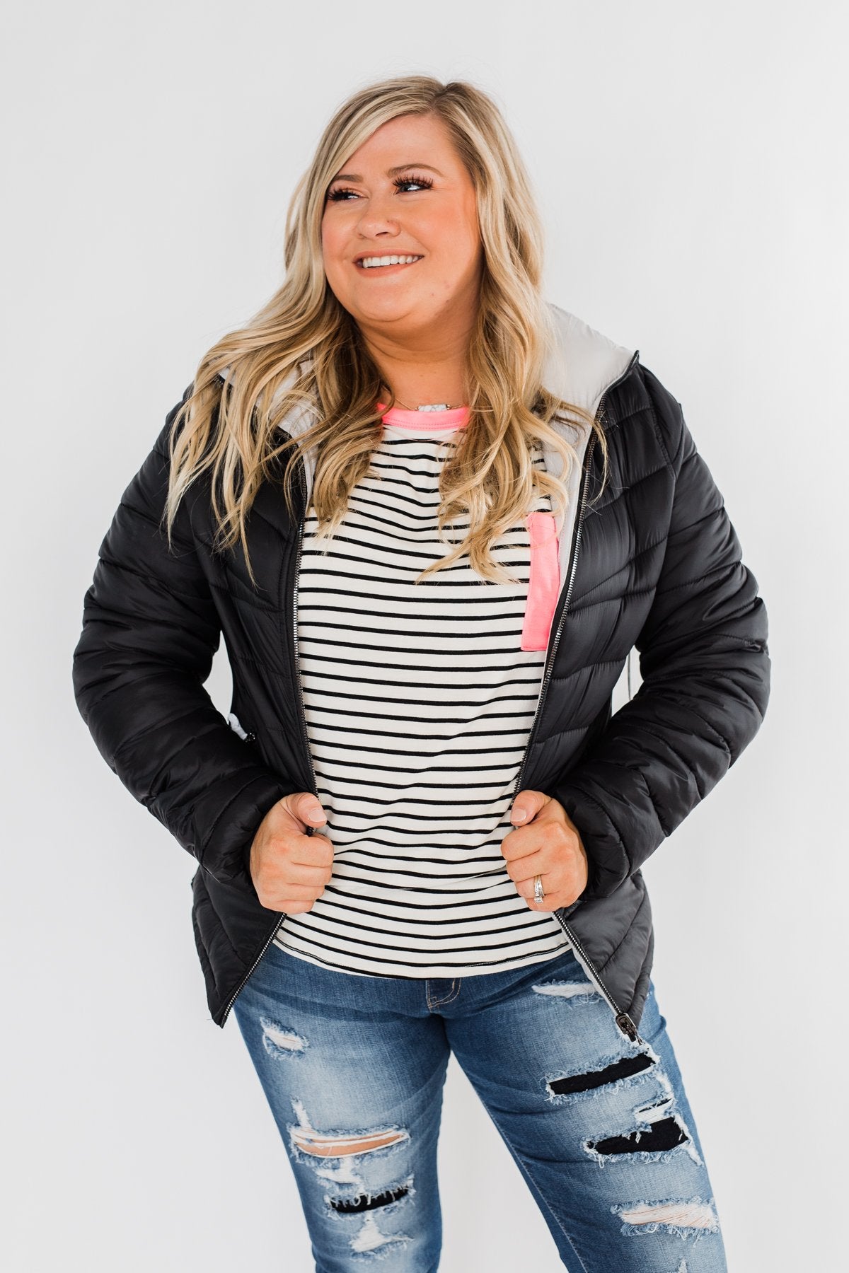 Everything I Want Reversible Puffer Coat- Black & Light Grey