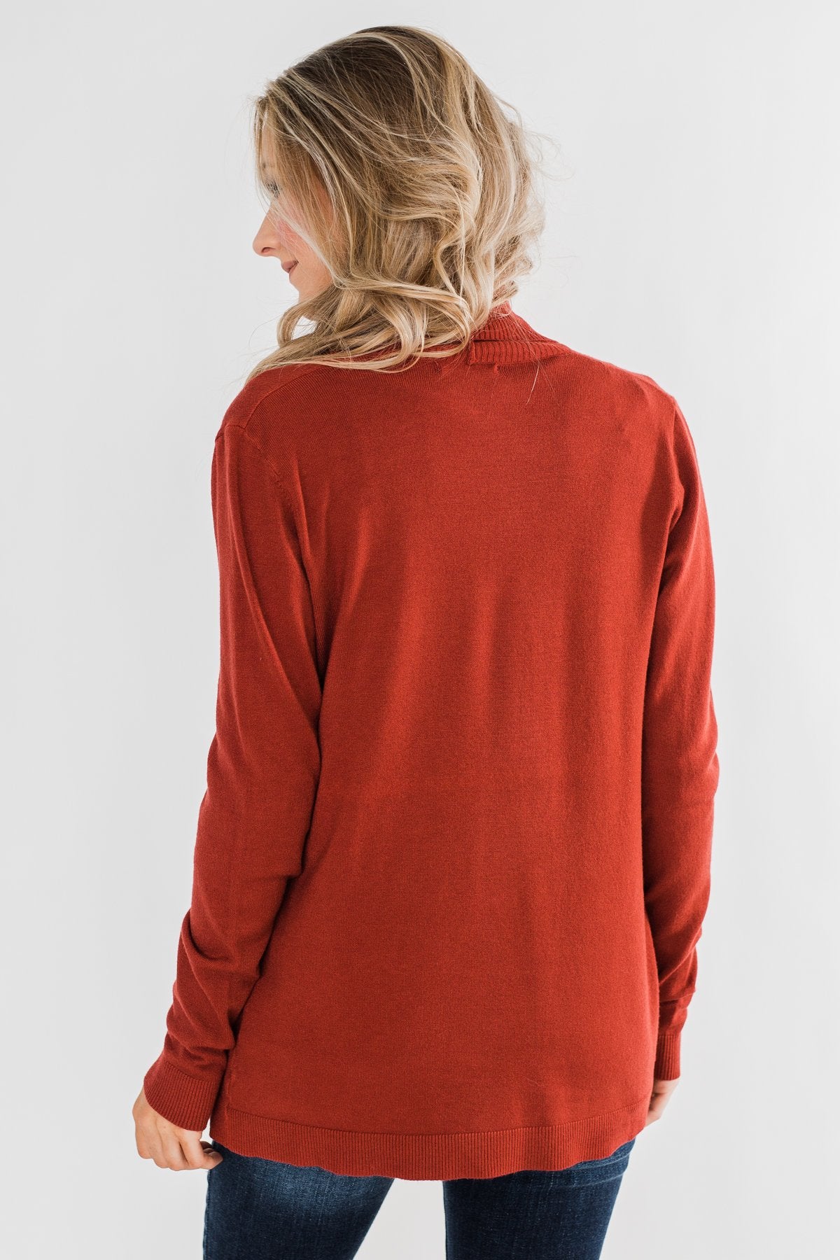 Can't Wait Open Front Cardigan- Dark Rust