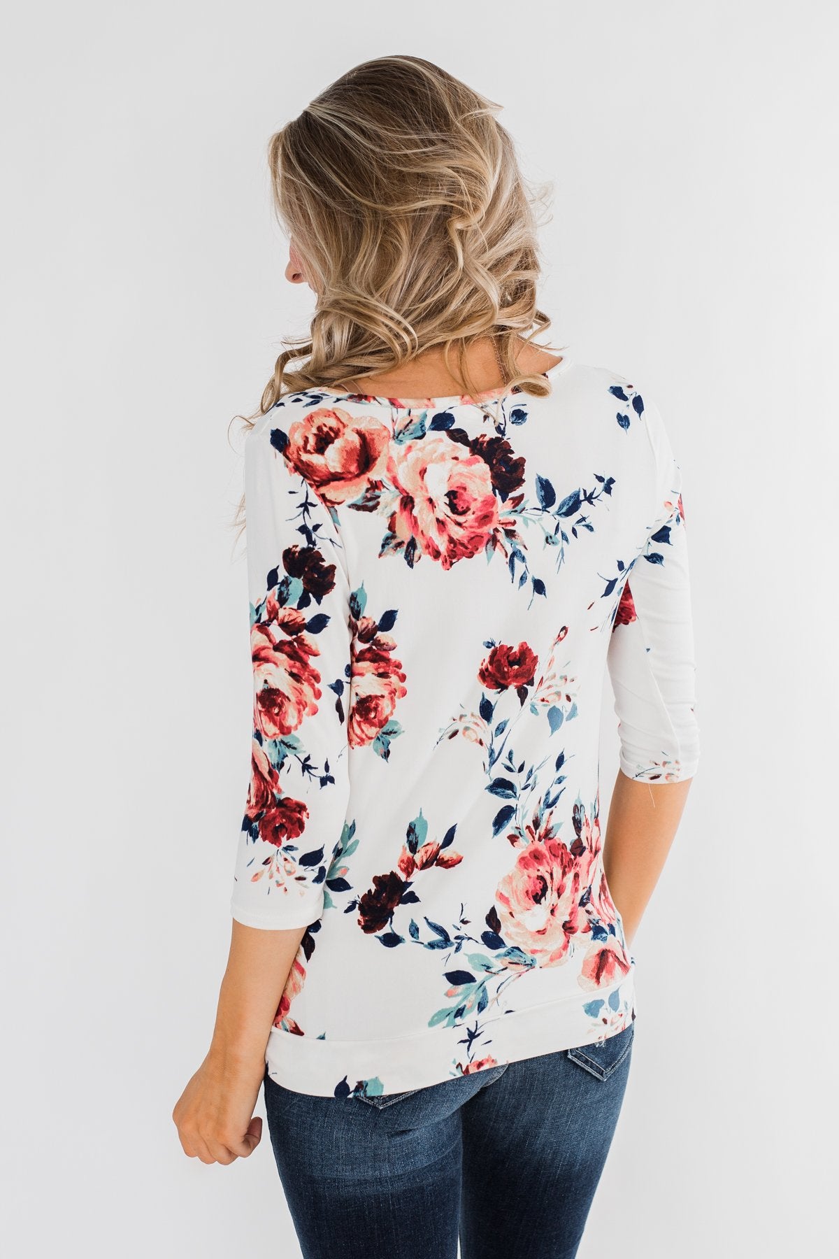 A Beautiful Day Floral Twist Top- Ivory
