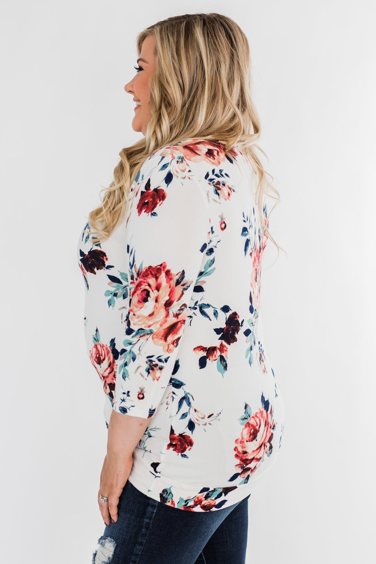 A Beautiful Day Floral Twist Top- Ivory