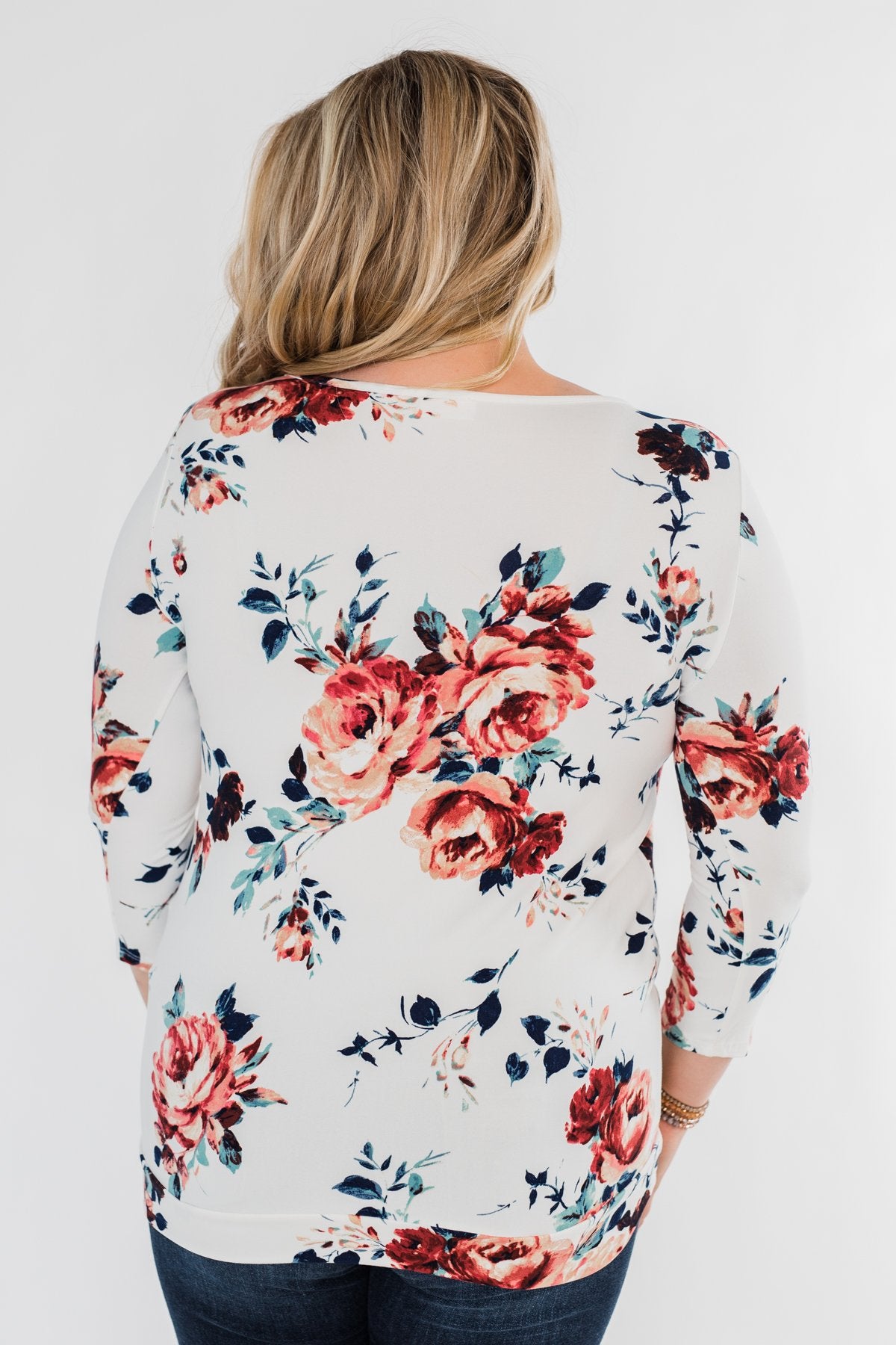 A Beautiful Day Floral Twist Top- Ivory