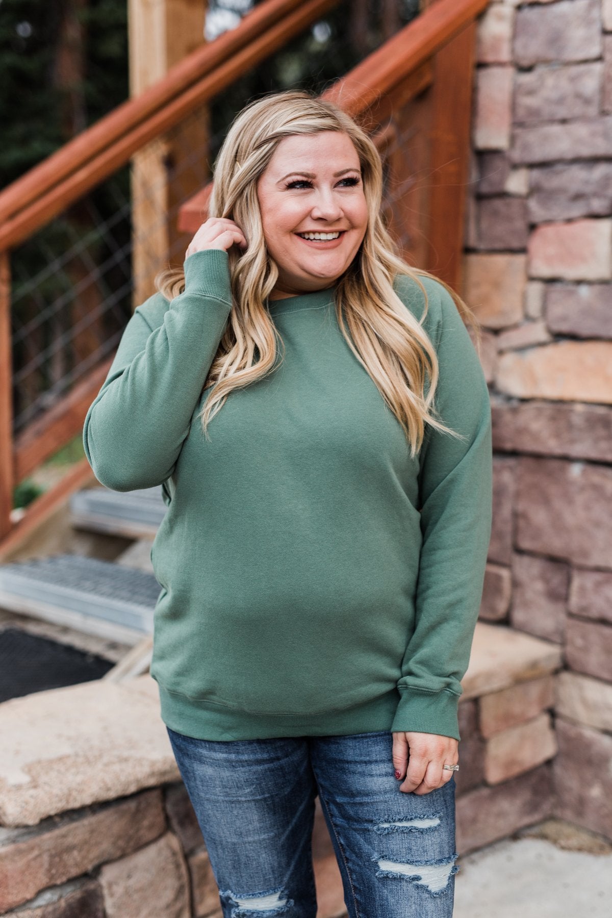 Pulse Basics Crew Neck Pullover- Dark Sage