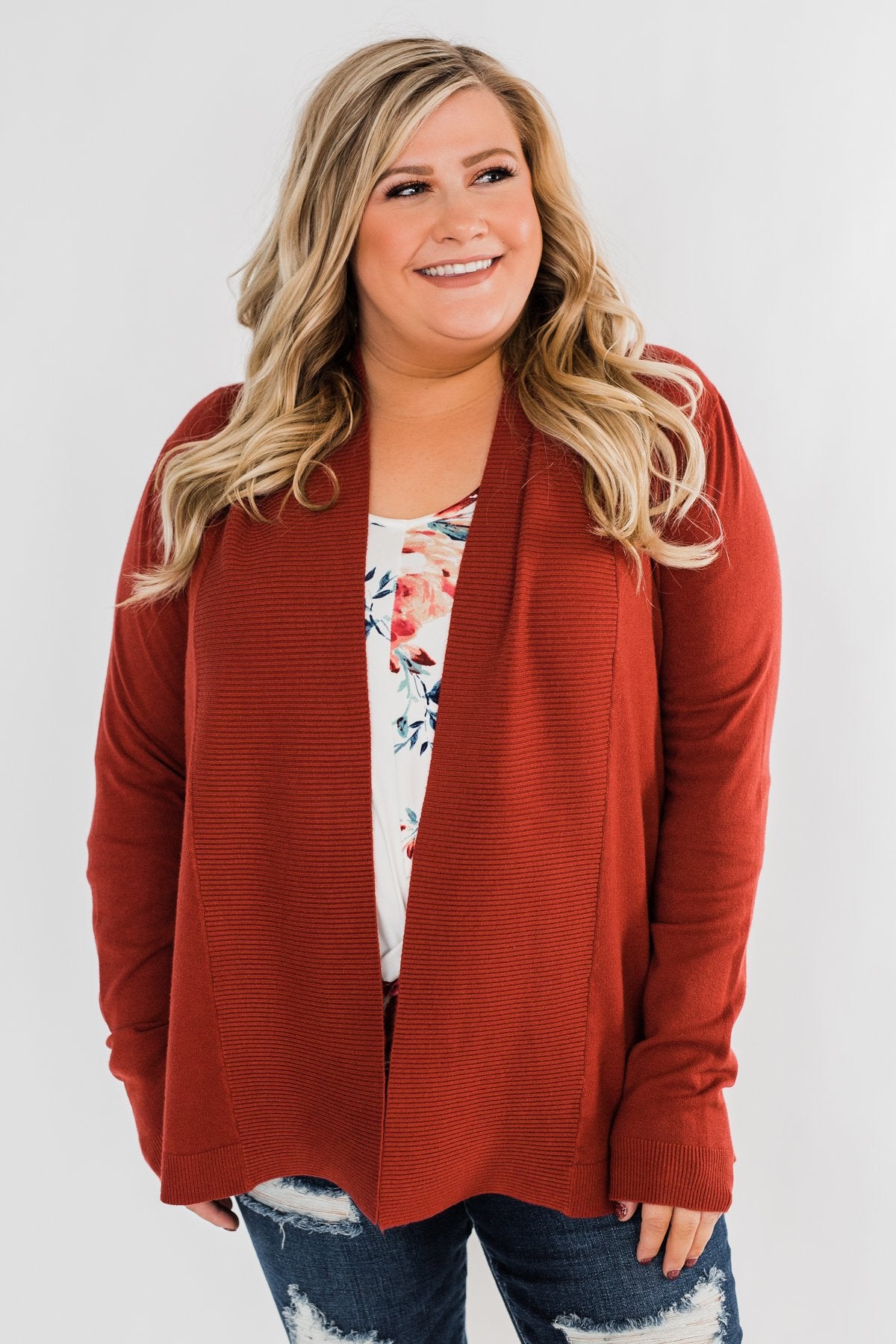 Can't Wait Open Front Cardigan- Dark Rust