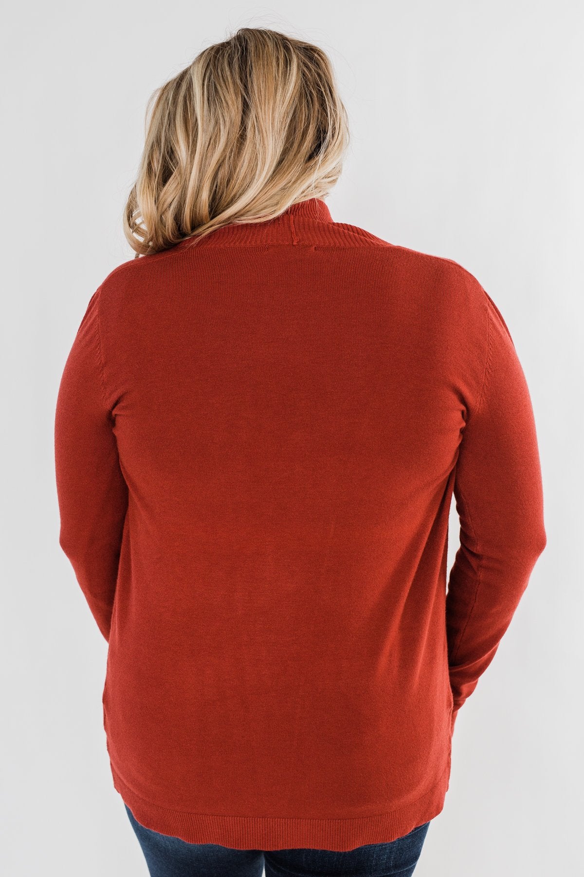 Can't Wait Open Front Cardigan- Dark Rust