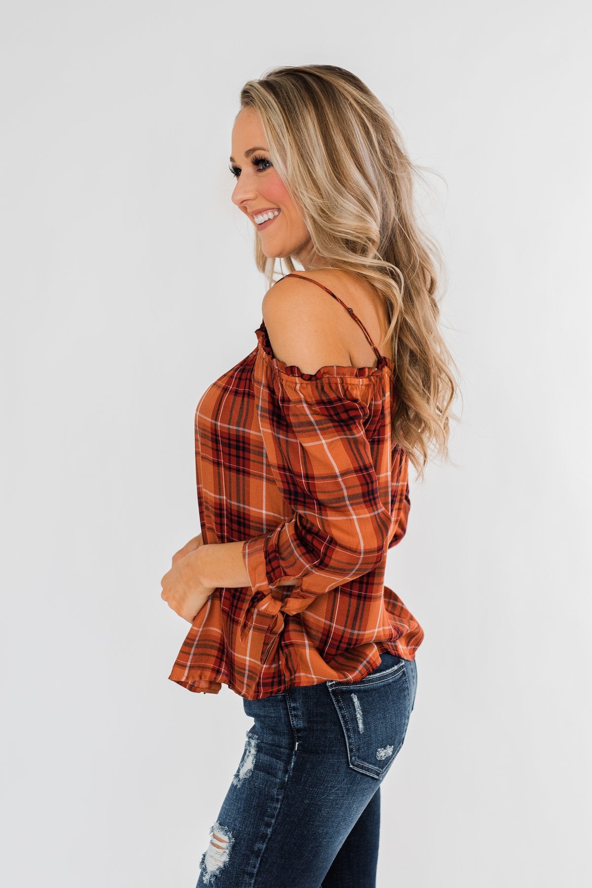 Give You My Best Shot Plaid Top- Rust & Burnt Orange