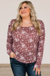 Unwavering Confidence Ruched Sleeve Top- Dusty Maroon