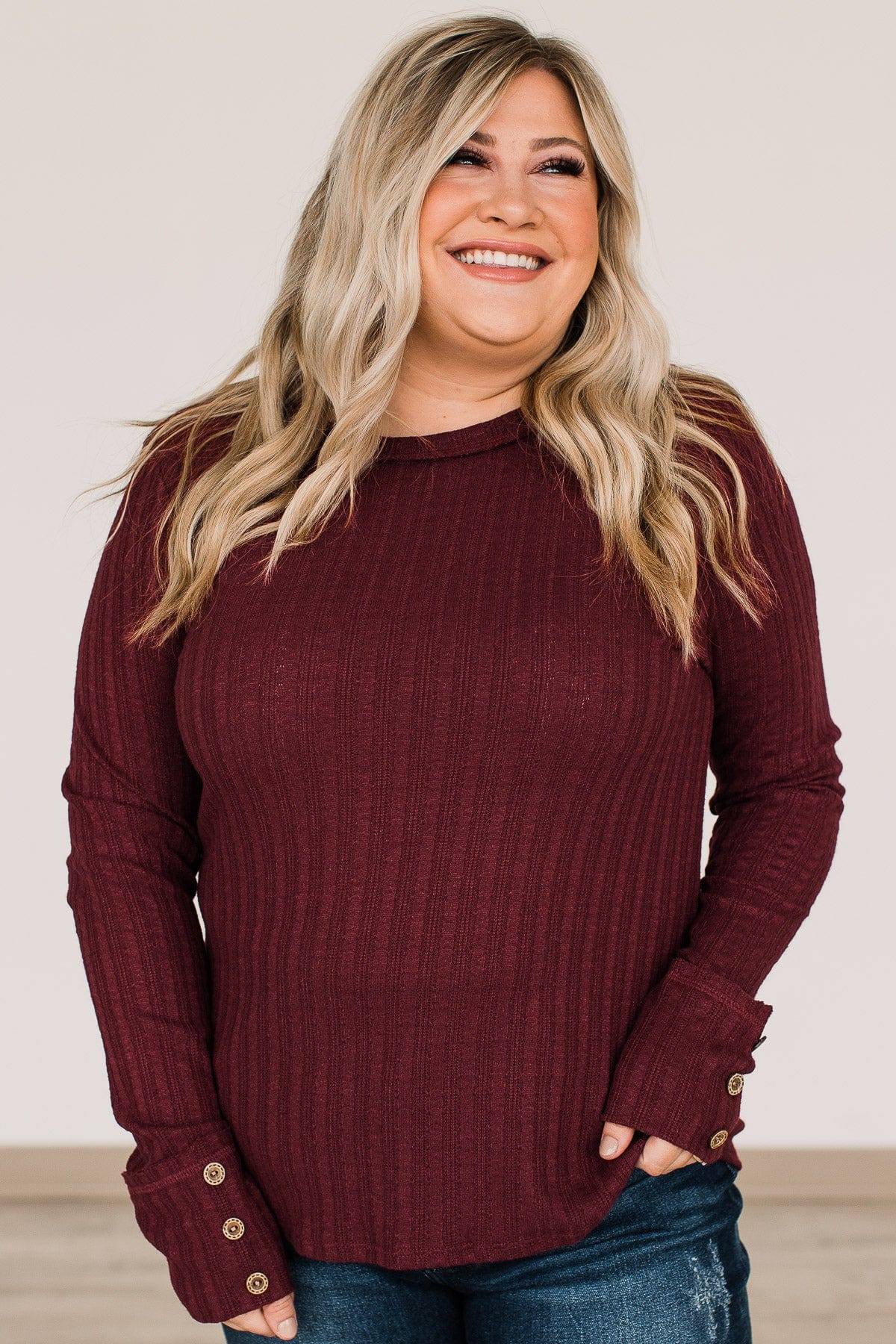 Happier Together Long Sleeve Knit Top- Burgundy