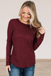 Happier Together Long Sleeve Knit Top- Burgundy