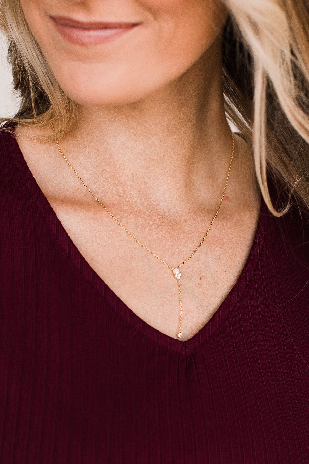 Glimpse Of Happiness Drop Necklace- Gold