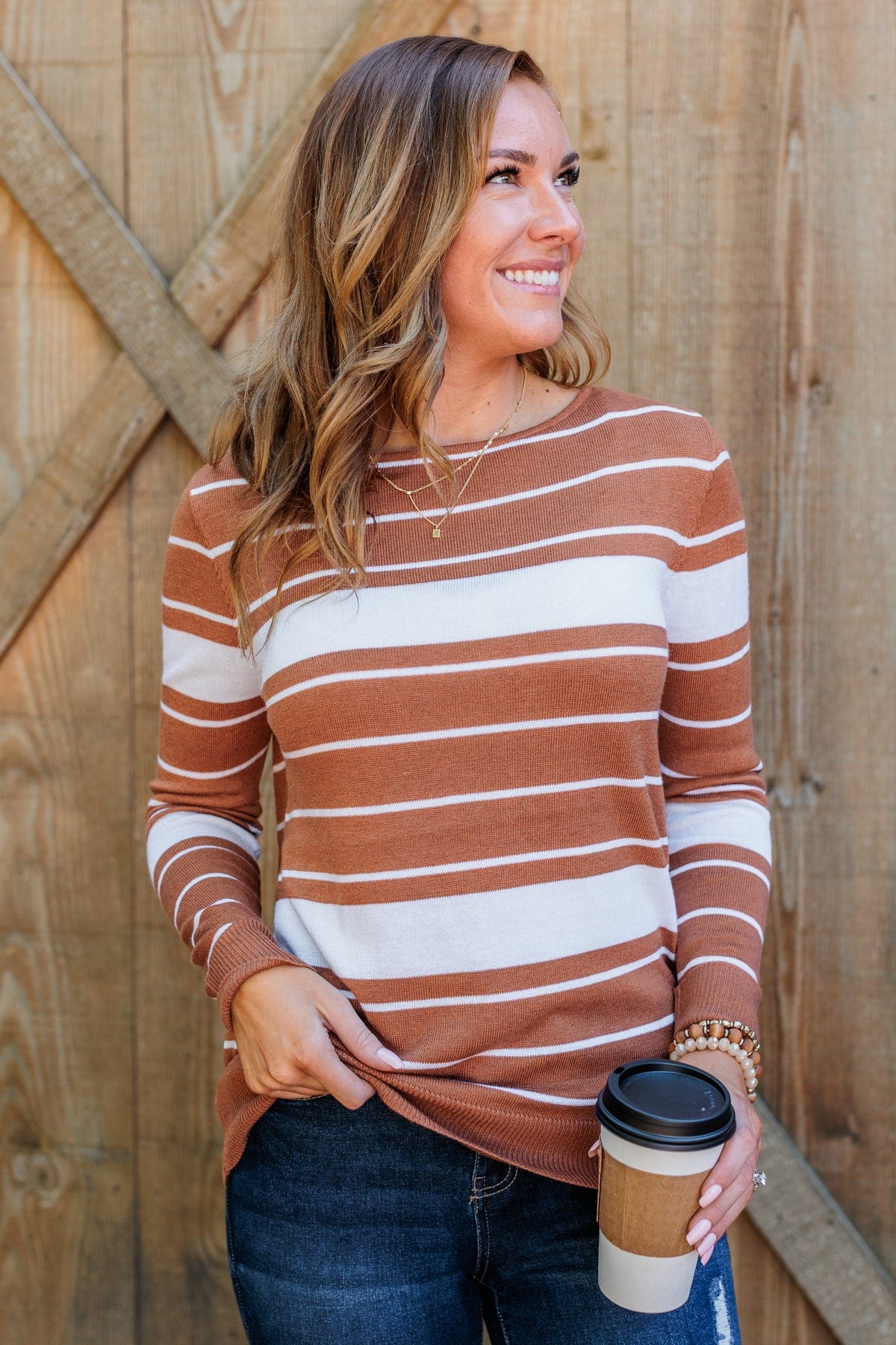 Roll With It Striped Sweater- Copper