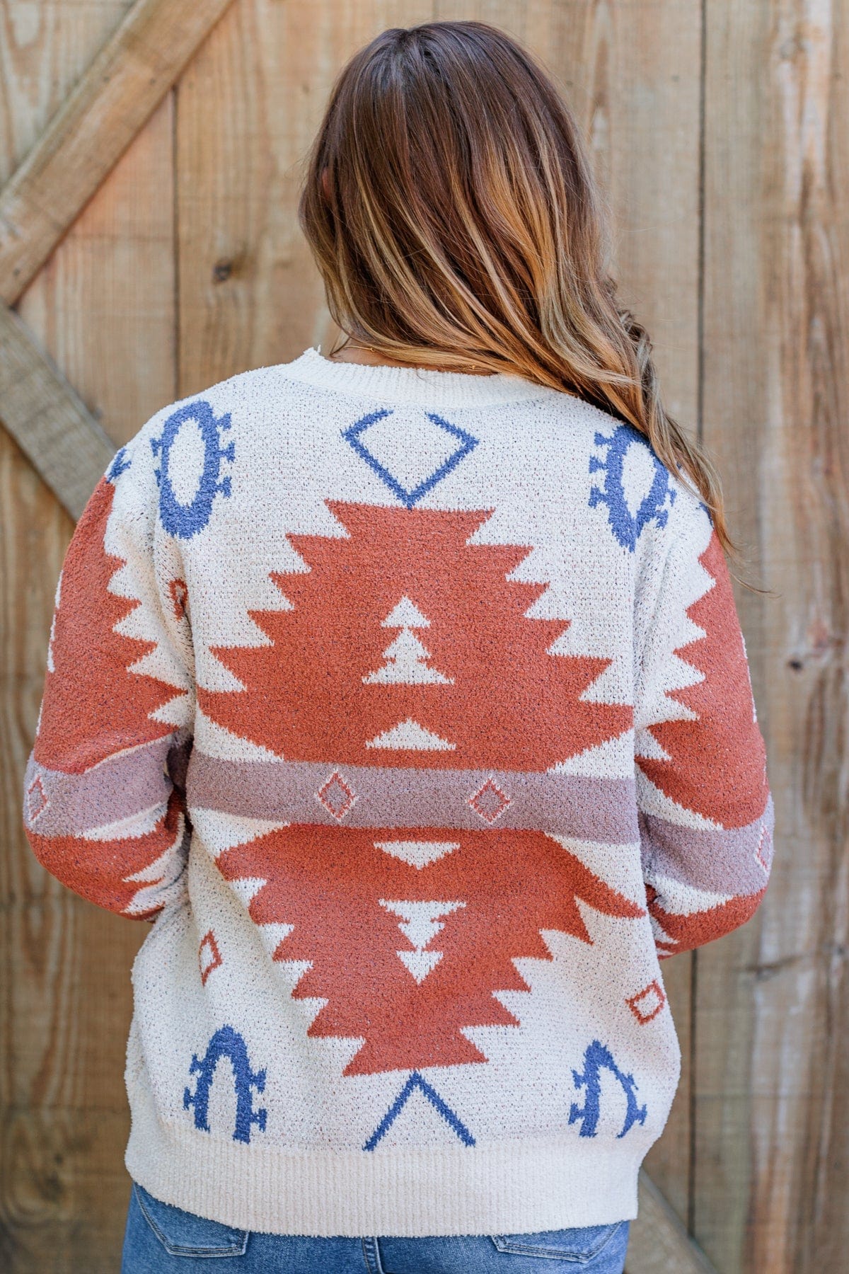 Down To Earth Aztec Sweater- Oatmeal, Rust & Navy – The Pulse Boutique