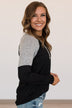 Fresh For Fall Color Block Henley Top- Black & Grey