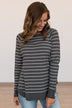 Days Like These Striped Knit Sweater- Charcoal & Ivory