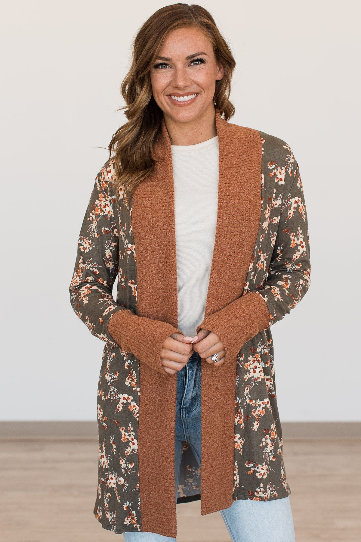 Soft For The Soul Floral Cardigan- Olive & Rust