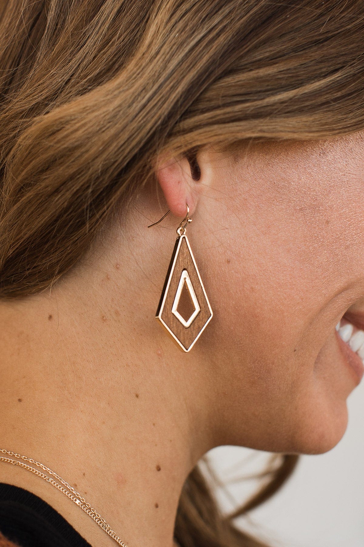 Everyday Embellishments Dangle Earrings- Gold & Wood